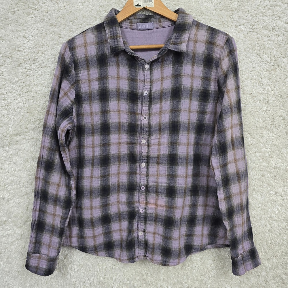 CP Shades‎ Purple Plaid Double Layer Cotton Gauze Button Down Shirt Large USA
